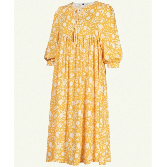 Boho Floral Print V neck 3/4 Sleeve Loose Fit Dress - Picture 5 of 11